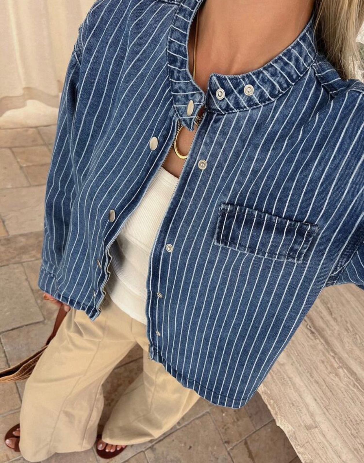 Women’s Blue White Stripe Denim Jacket